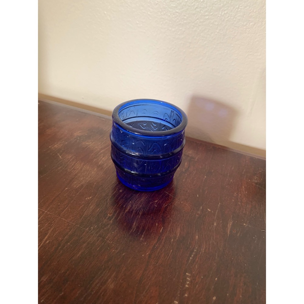 Vintage Cobalt Blue Glass Barrel Toothpick Holder Made in Taiwan 2 Inch